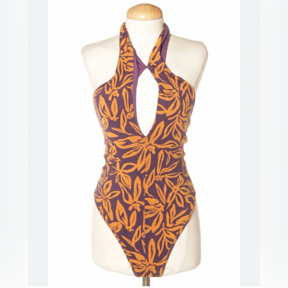 Zara Purple and Orange Floral One-Piece Swimsuit